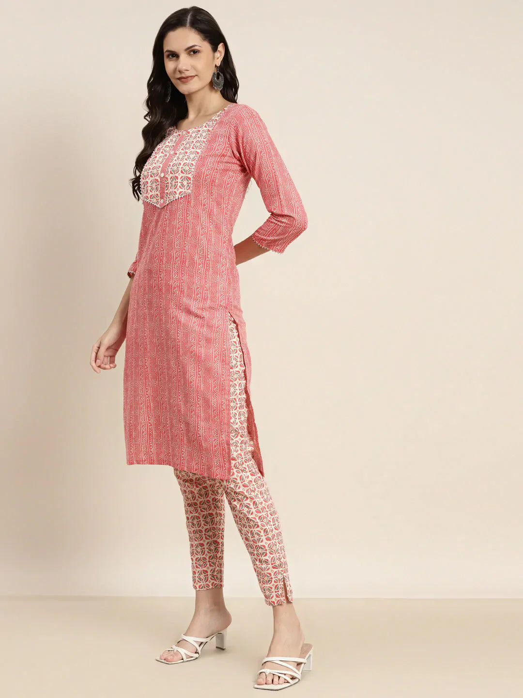 Jompers Women's Printed Gotta Patti Kurta with Trousers & Dupatta - Red