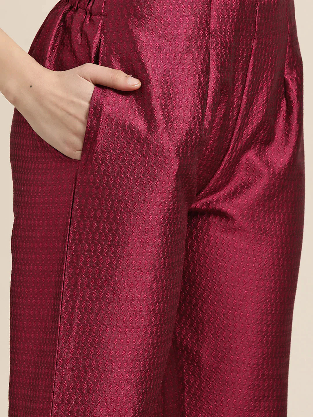 Jompers Women's Dupion Silk Jacquard Kurta with Trousers & Dupatta - Purple