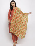 Jompers Women Orange Self-Striped Kurta with Trousers & Floal Georgette Dupatta