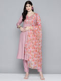 Jompers Women's Embroidered Thread Work Kurta & Trousers With Dupatta - Purple