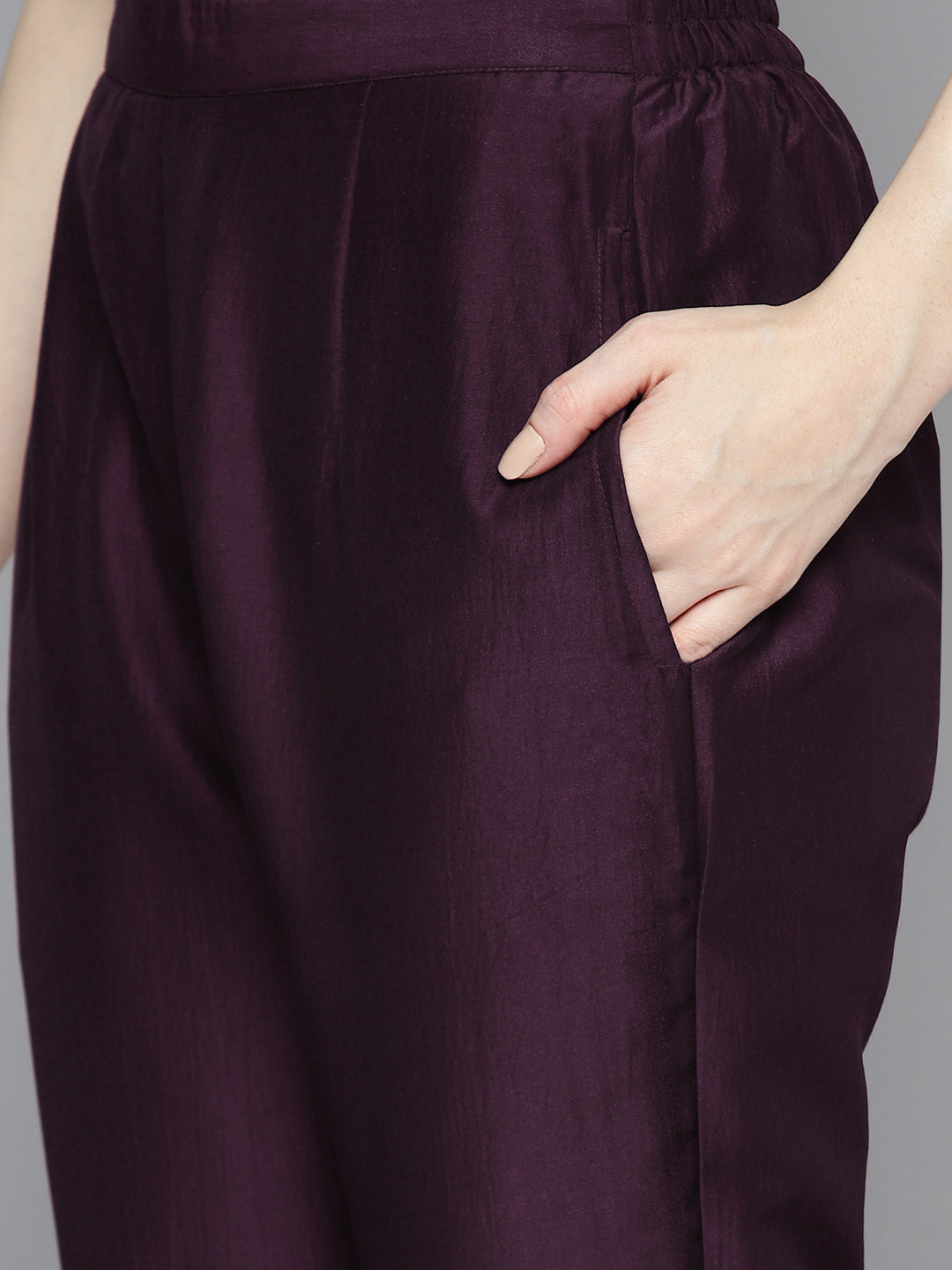 Jompers Women's Sequin, zari embroidered flared kurta with pants and dupatta - Purple