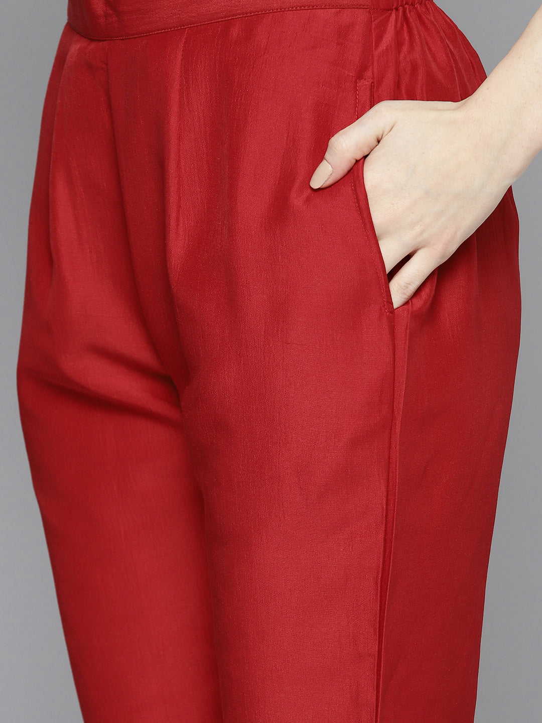Jompers Women's Embroidered Silk Flared kurta,pant with dupatta set - Red