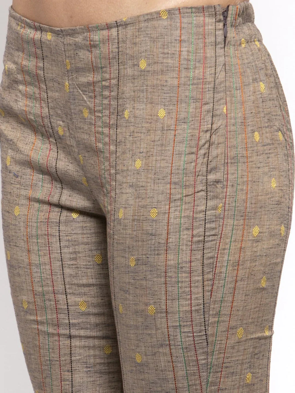 Jompers Women's Grey Striped Kurta with Trousers & Green Printed Dupatta