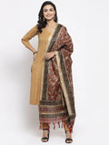 Jompers Women's Beige & Black Striped Kurta with Trousers & Red Printed Dupatta