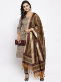 Jompers Women's Grey Striped Kurta with Trousers & Mustard Printed Dupatta