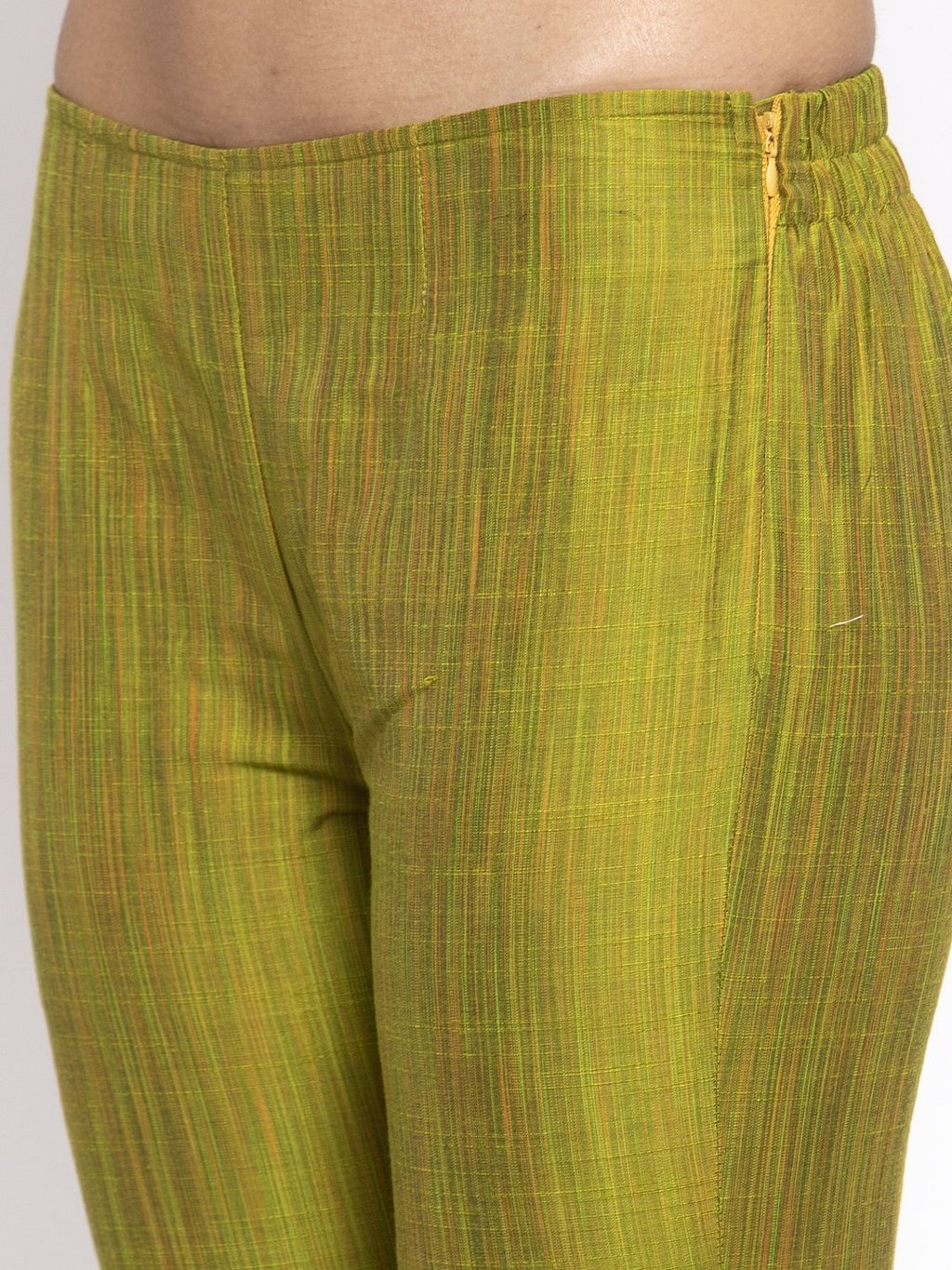 Jompers Women Green Self-Striped Kurta with Trousers & Art Silk Dupatta