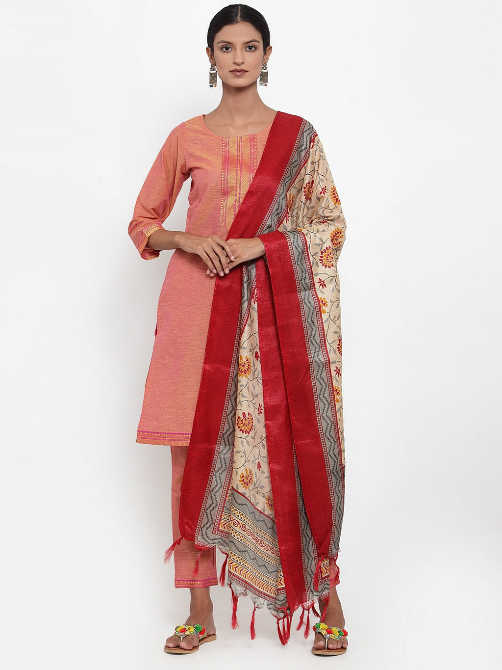 Jompers Women Pink Solid Kurta with Trousers & Dupatta