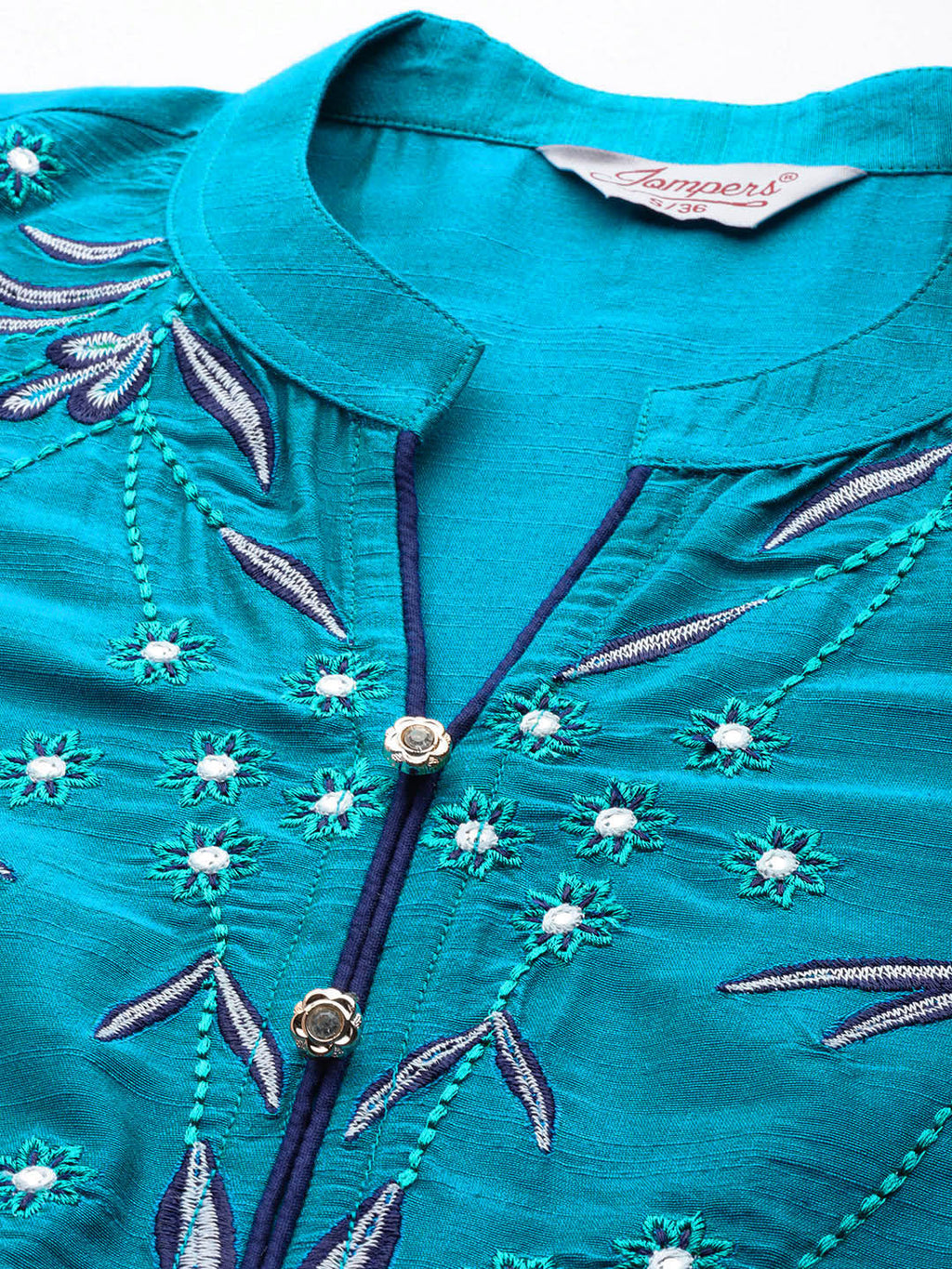 Jompers Women's Floral Embroidered Kurta with Trousers & With Dupatta - Blue