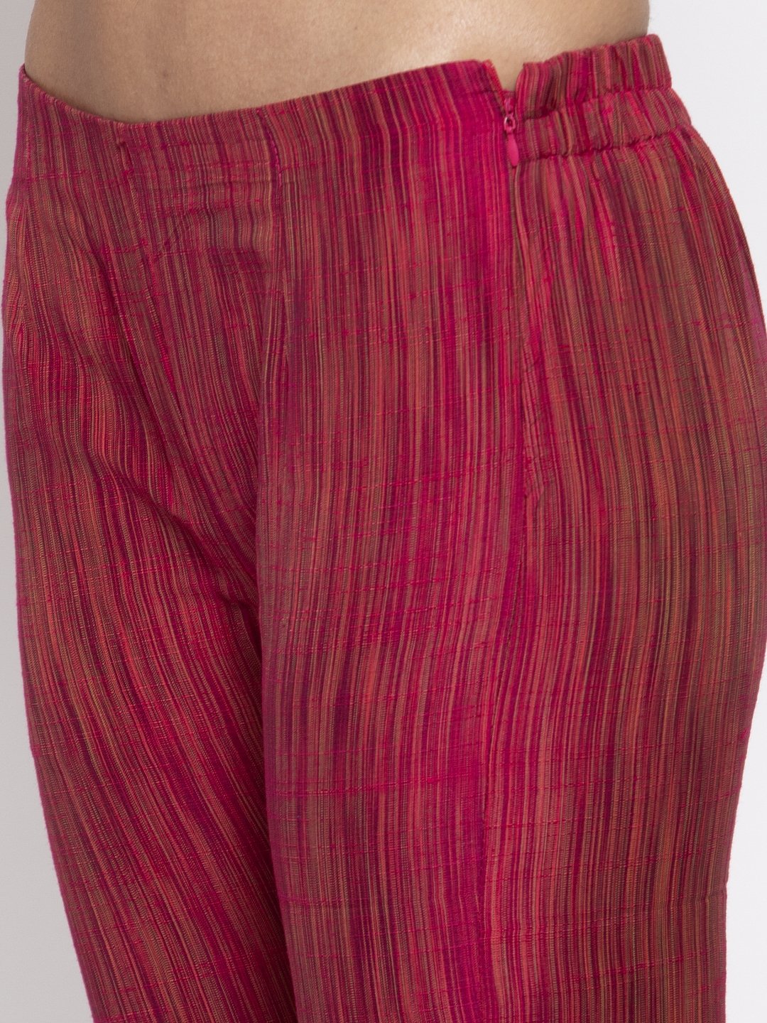 Jompers Women Pink Self-Striped Kurta with Trousers & Art Silk Printed Dupatta