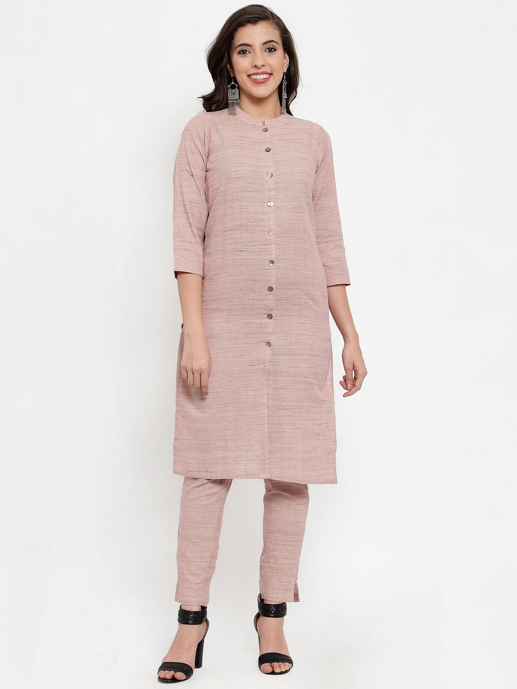 Jompers Women Pink Solid Kurta with Trousers & Dupatta