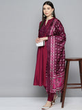 Jompers Women's Embroidered Cotton Silk Flared kurta,pant with dupatta set - Pink