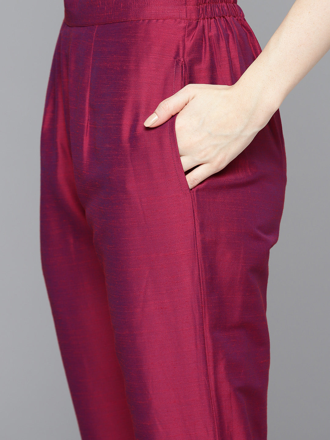 Jompers Women's Embroidered Cotton Silk Flared kurta,pant with dupatta set - Pink