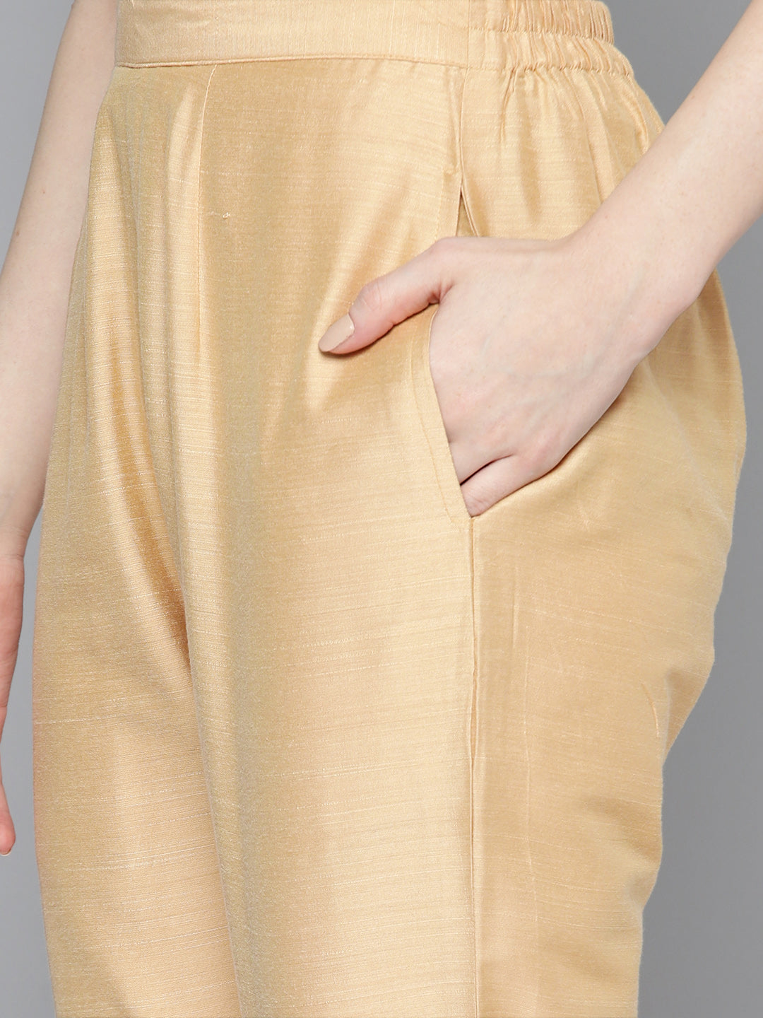 Jompers Women's Embroidered Cotton Silk Flared kurta,pant with dupatta set - Golden