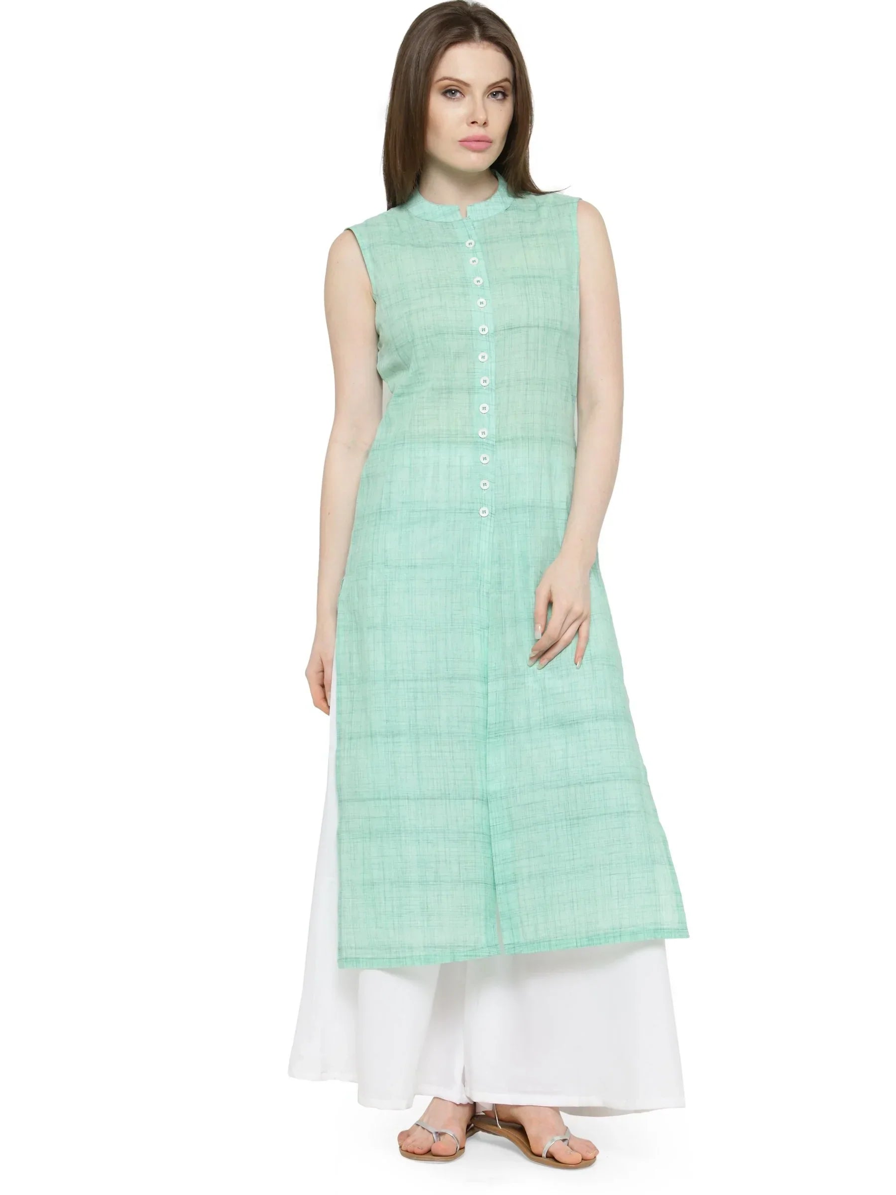 Jompers Women's Green Solid Straight Kurta