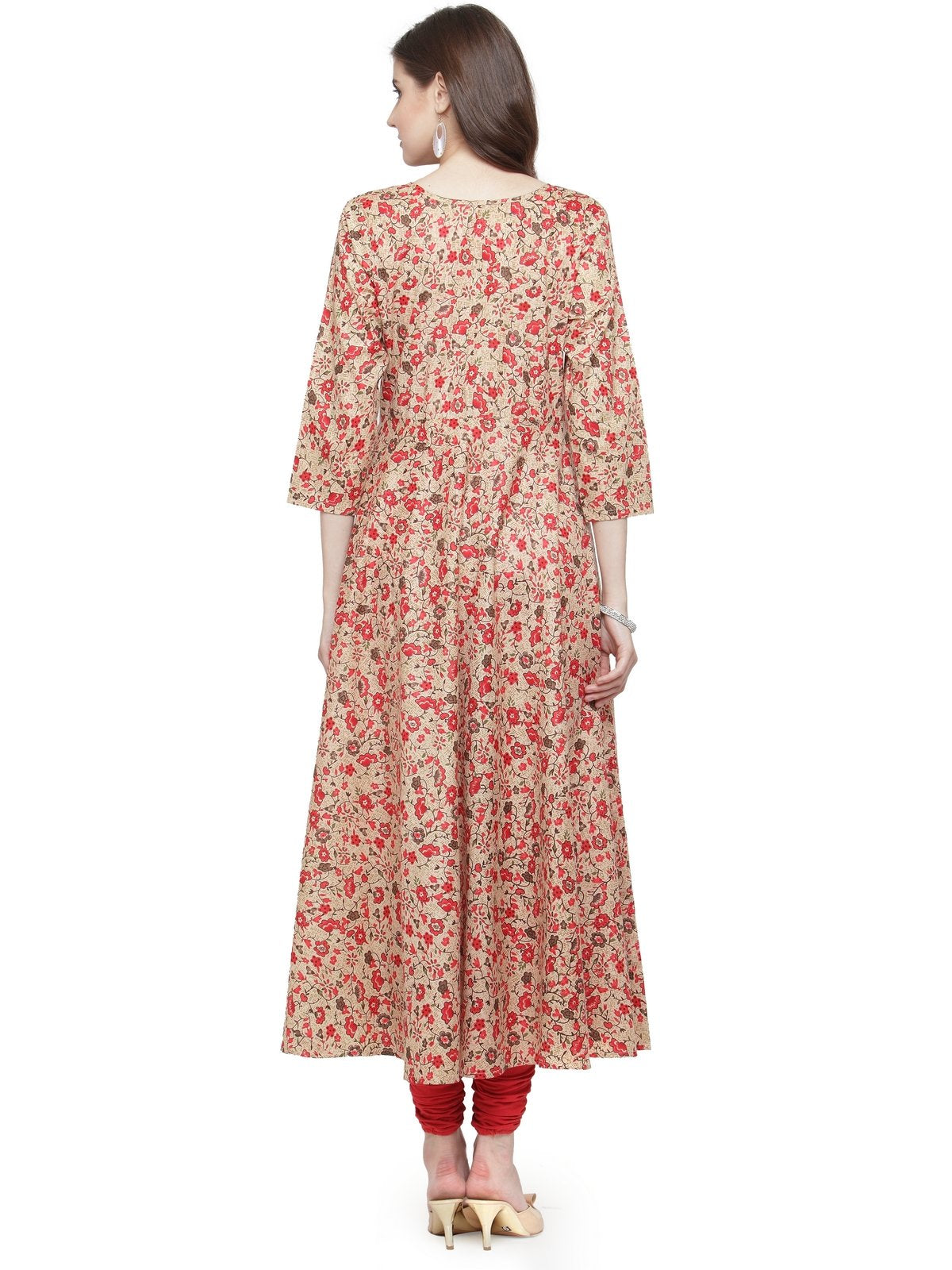 Jompers Women Red & Beige Printed A-Line Kurta