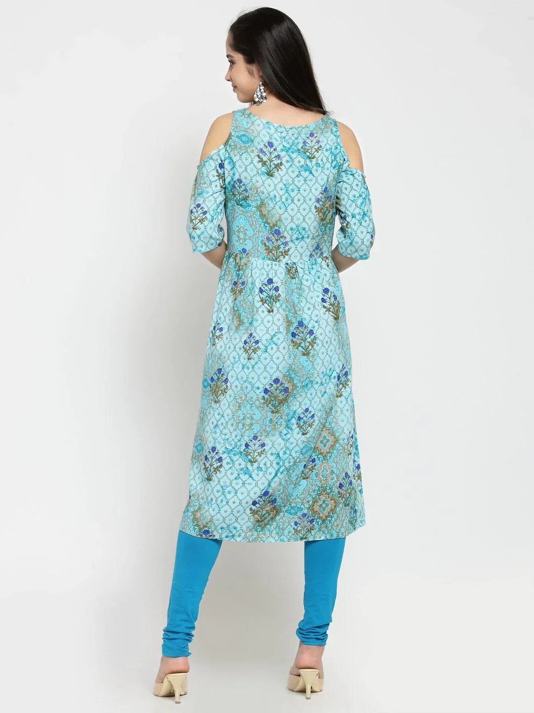 Jompers Women's Blue Printed A-Line Kurta