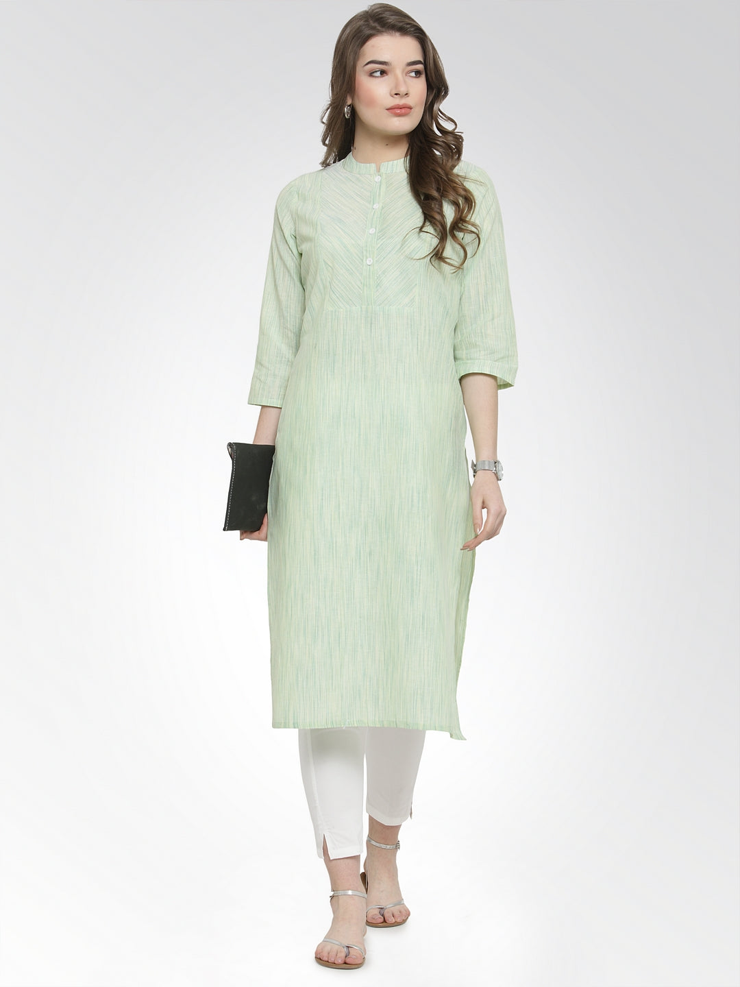 Jompers Women Green self design straight Kurta
