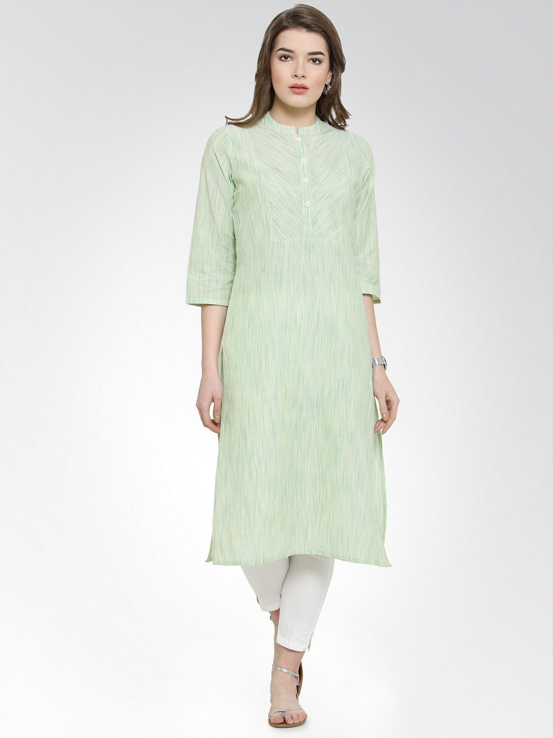 Jompers Women Green self design straight Kurta
