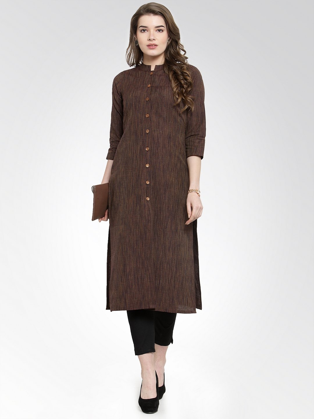 Jompers Women Brown self design straight Kurta with Trousers
