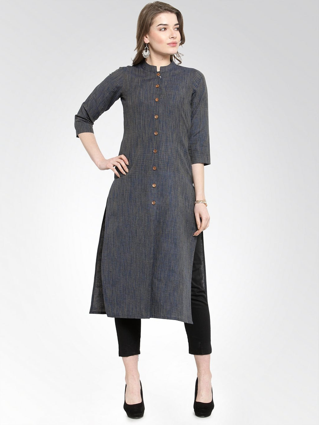 Jompers Women Navy self design straight Kurta