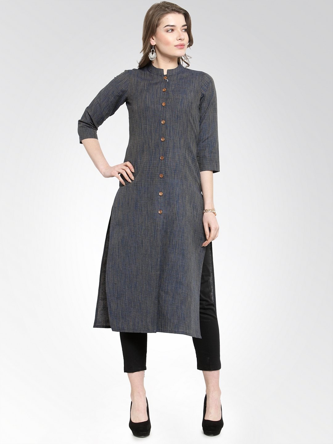 Jompers Women Navy self design straight Kurta