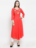Jompers Women Peach embroidered Flaired Kurta