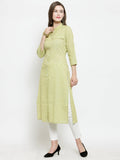 Jompers Women Green woven design Straight Kurta