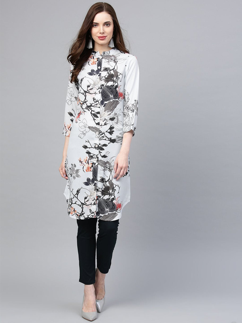 Jompers Women Blue & Black Printed Summer-cool A-line Kurta