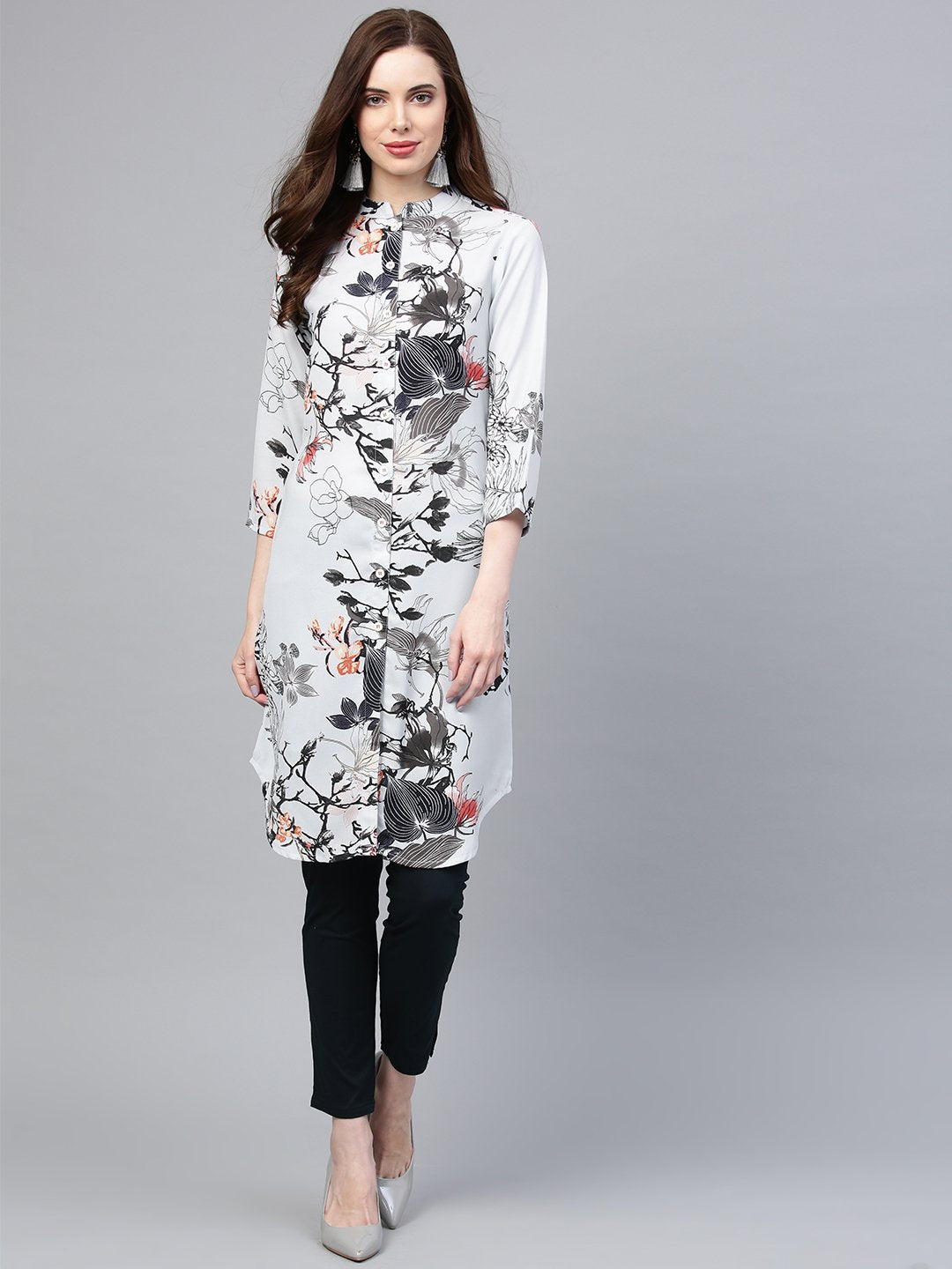 Jompers Women Blue & Black Printed Summer-cool A-line Kurta