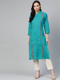 Jompers Women Green Embroidered Detail Straight Kurta