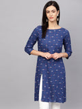 Jompers Women Blue & Off-White Checked Straight Kurta
