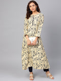 Jompers Women Cream-Coloured & Navy Blue Printed A-Line Kurta