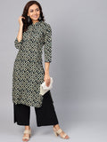 Jompers Women Cream-Coloured & Black Printed Straight Kurta