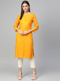 Jompers Women Mustard Yoke Design Straight Kurta