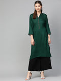 Jompers Women Green Embroidered Straight Kurta