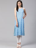 Jompers Women Blue Printed Straight Kurta