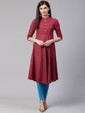 Jompers Women Maroon Woven Design Jacquard Weave A-Line Kurta