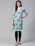 Jompers Women Blue & Green Floral Print Straight Kurta