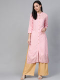 Jompers Women's Pink & Gold-Toned Printed Straight Kurta