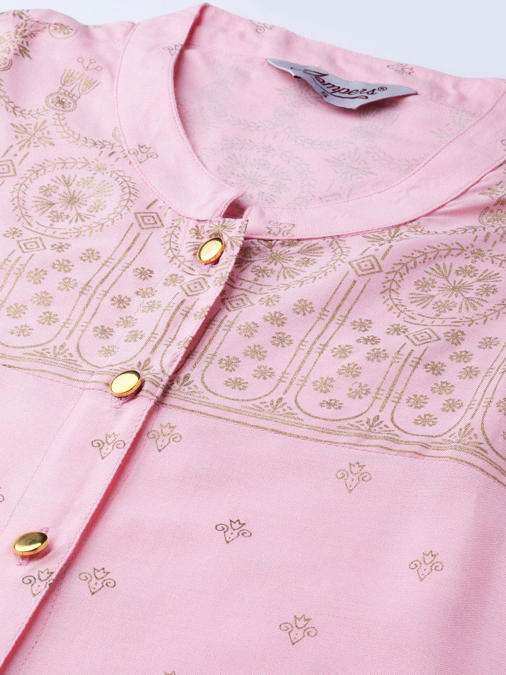 Jompers Women's Pink & Gold-Toned Printed Straight Kurta