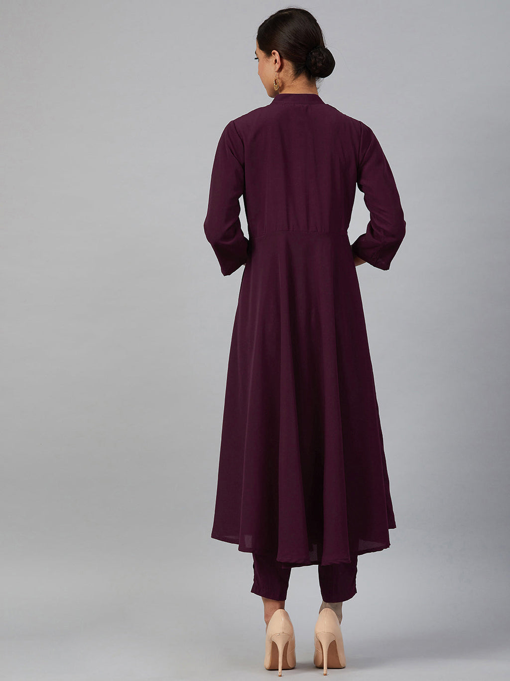 Jompers Women Purple Embroidered Yoke Design A-Line Kurta