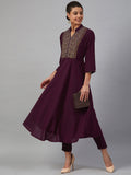 Jompers Women Purple Embroidered Yoke Design A-Line Kurta