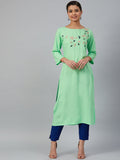 Jompers Women Green & Pink Yoke Embroidered Straight Kurta