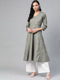 Jompers Women Grey Woven Design Flaired Kurta