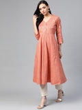 Jompers Women Orange Woven Design Flaired Kurta