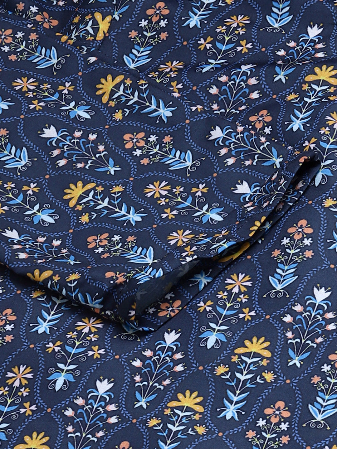 Jompers Women Blue & Yellow Floral Printed Keyhole Neck Floral Kurta