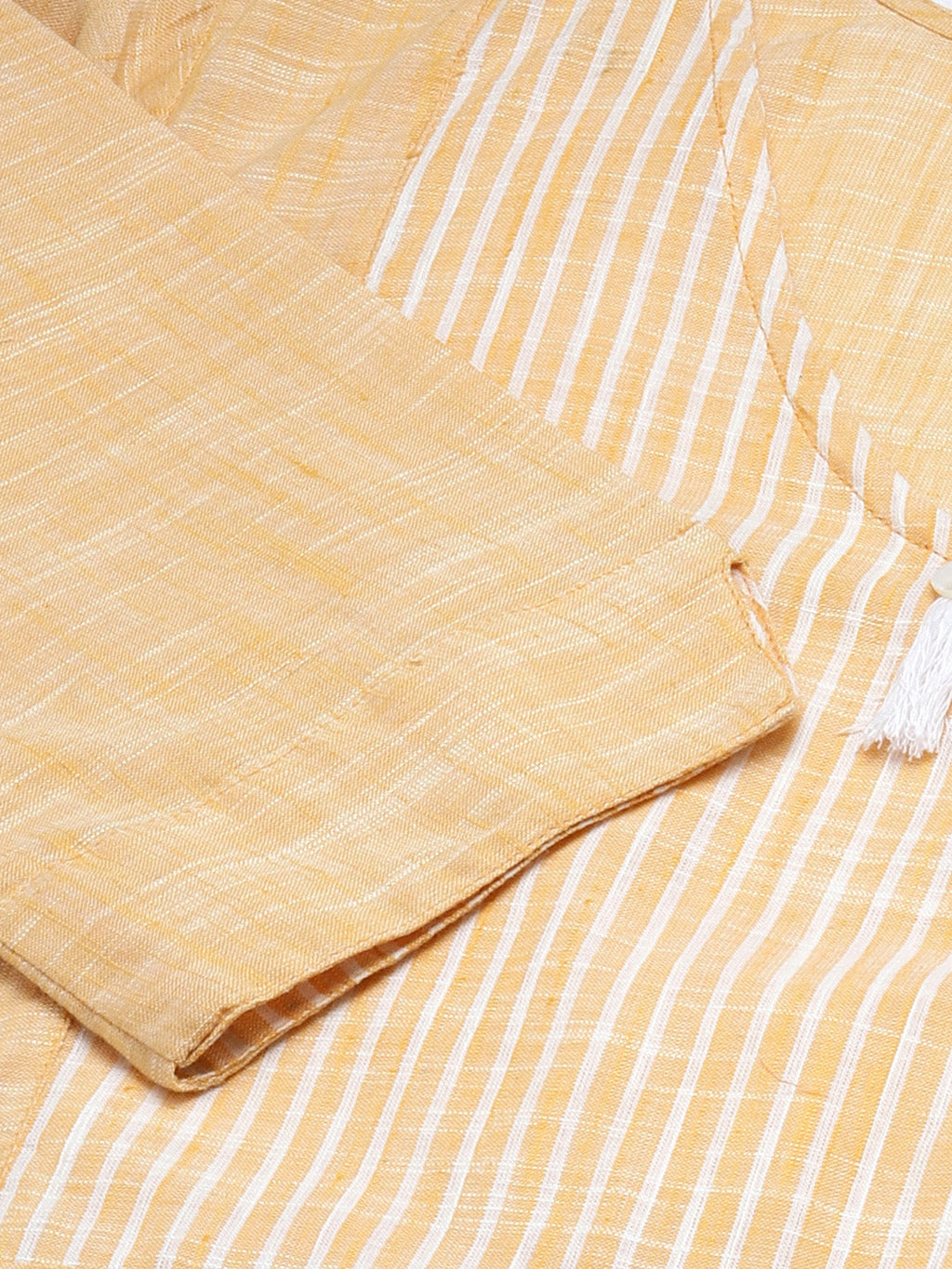 Jompers Women Yellow Pure Cotton Striped Pleated Kurta
