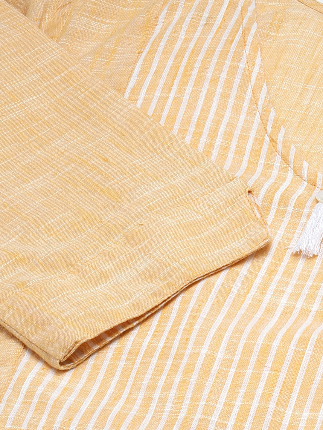 Jompers Women Yellow Pure Cotton Striped Pleated Kurta
