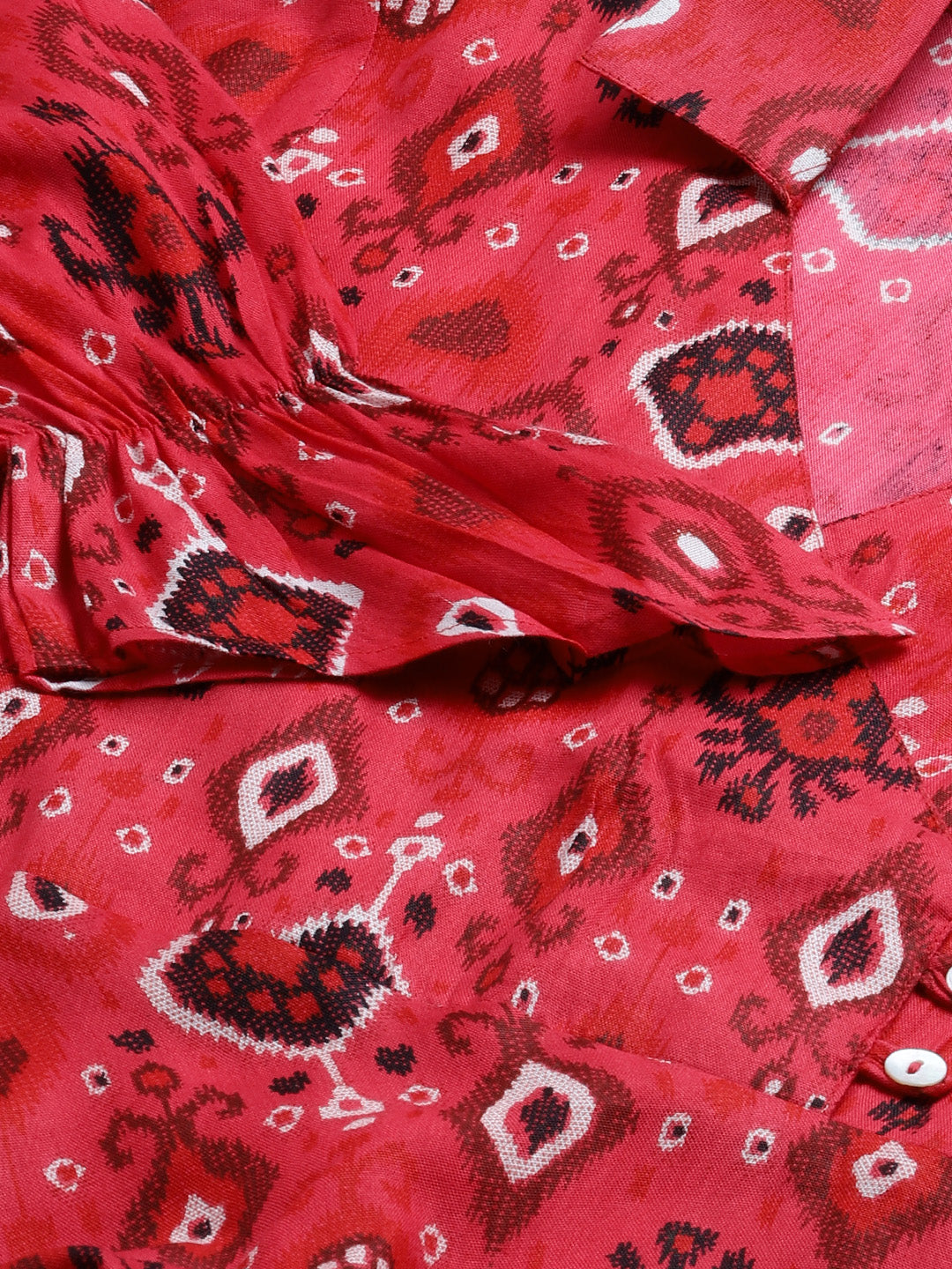 Jompers Women Coral Red & Black Ethnic Motifs Printed Angrakha Anarkali Kurta