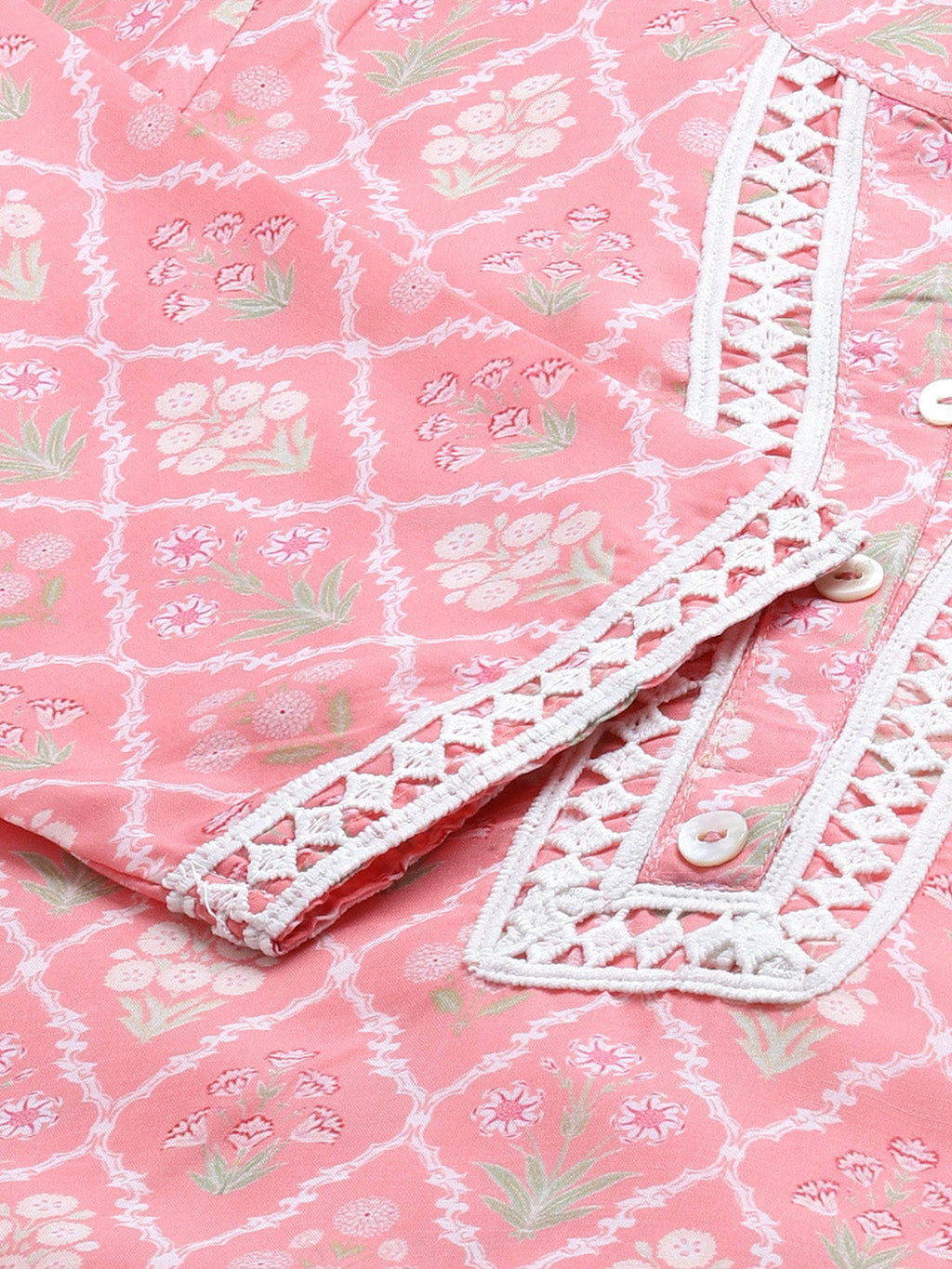 Jompers Women Pink & Off White Floral Printed Kurta